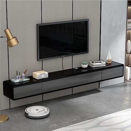 Tv Lowboard - Tv Schrank Hängend - Wandmontage TV-Schrank, 120/140 Cm TV-Ständer, TV-Lowboard Mit 2 Schubladen, TV-Board, Schwebender TV-Ständer, Wandmontierte Medienkonsole ( Color : Black , Size : 1