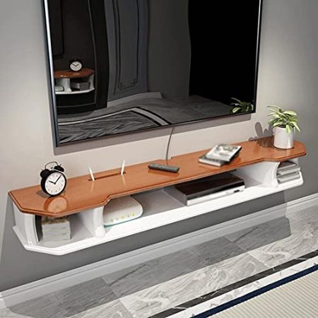 TV Board HäNgend HäNgeschrank,Holz HäNgender Tv-Schrank Mit Drahtloch,FüR Aufbewahrungskabelbox Spielekonsole Tv-Komponenten BüCher/Wood color / 110cm