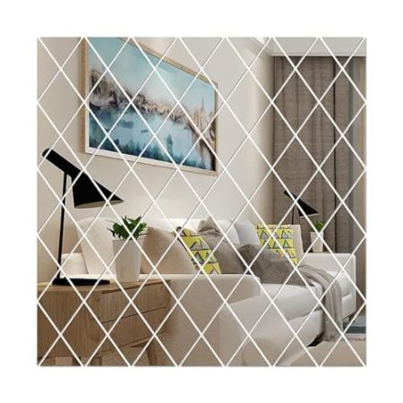 3D-Diamant-dekorativer Spiegel-Wandaufkleber, Heimdekoration, TV-Hintergrund, Raumdekoration, Abziehbilder, Acryl-Spiegeloberflächen-Aufkleber, Silber, L 100 x 100 cm