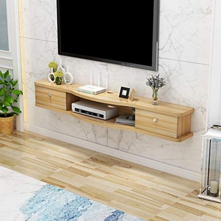 Vendics Wandhalterung Tv-Schrank Mit Schublade Wand Schwebendes Regal Set-Top-Box Router Multimedia-Aufbewahrungsregal Tv-Hintergrund Wanddekorationsregal/Natural Wood Color/120Cm
