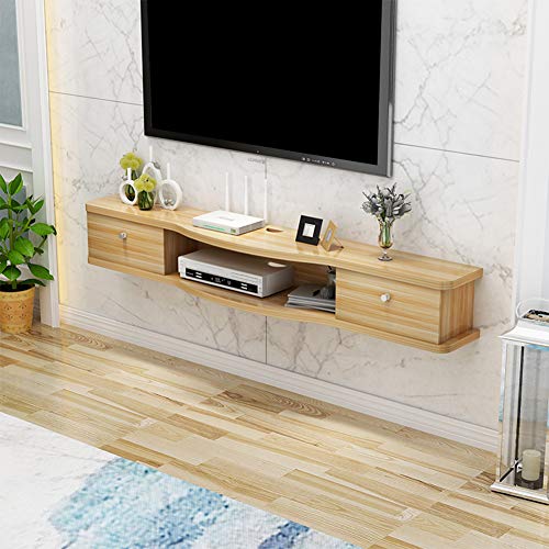 Vendics Wandhalterung Tv-Schrank Mit Schublade Wand Schwebendes Regal Set-Top-Box Router Multimedia-Aufbewahrungsregal Tv-Hintergrund Wanddekorationsregal/Natural Wood Color/120Cm