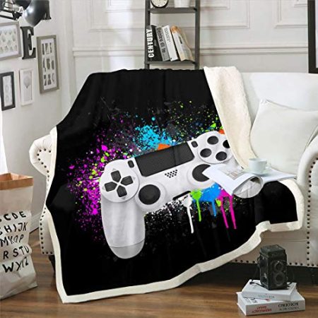 Gamepad Wohndecke Jungen Gamer Kuscheldecke 220x240cm Weißes Videospiel Gamepad Decke Für Jugendliche Kinder Flanell Fleecedecke Schlafzimmer Dekor Bunte Krawattenfarbe Modern Game Controller