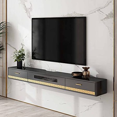 Wandbehang TV-Schrank, schwimmende Unterhaltungswandeinheit für Wohnzimmer Unterhaltungsraum Büro, mit Schublade und Wifi-Loch/A / 120cm