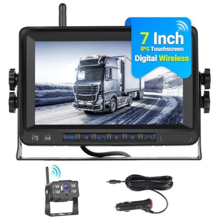Hikity Stabile Digital Wireless Rückfahrkamera Funk Set mit 7 Zoll IPS Monitor AHD 1080P Rückfahrkamera IP68 Wasserdicht Nachtsicht Zwei Video Eingang für Auto SUV Van Truck 12-36V