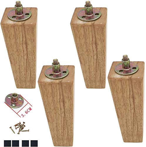 4-teilige Holzmöbelbeine, quadratische Sofabeine, Massivholz-Couchbeine, Ersatz-M8-Schrauben, Möbelsessel-TV-Schrankfüße, für Couch-Ottomane-Kommode, Holzfarbe, mit Zubehör, 12 cm/4,7 Zoll Made in