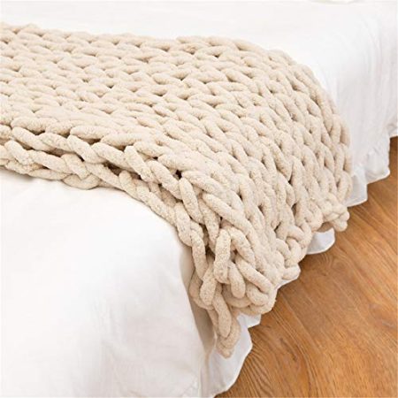 GLITZFAS Gestrickte Decke Grob Kuscheldecke Grobstrick Wolldecke Strickdecke Tagesdecke Überwurf Decke Zuhause Dekor Geschenk fürs Sofa Tagesdecke (Beige,120 * 150cm)