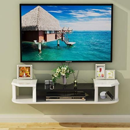 Wand-TV-Schrank, Schlafzimmer, Wohnzimmer, Wandregal, Router, Set-Top-Box, DVD-Player, Aufbewahrungsregal, multifunktionales Ausstellungsregal, TV-Ständer (Farbe: Schwarz, Größe: 9