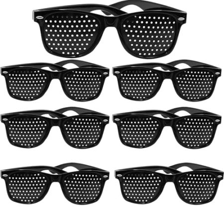 YEWCEP 6 Paar Rasterbrille, Augentrainer Lochbrille, Schwarze Rasterbrille Pinhole Glasses, Multidot Brille, Gitterbrille mit Faltbaren Bügeln für Augen-Training