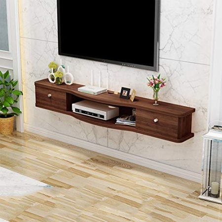 Vendics Wandhalterung Tv-Schrank Mit Schublade Wand Schwebendes Regal Set-Top-Box Router Multimedia-Aufbewahrungsregal Tv-Hintergrund Wanddekorationsregal/Walnut Color/120Cm