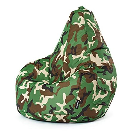 Green Bean Sitzsack mit Rückenlehne 80x70x90cm - Gaming Chair mit 230L Füllung Kuschelig Weich Waschbar - Bean Bag Bodenkissen Lounge Sitzhocker Relax-Sessel Gamer Gamingstuhl Camouflage Grün