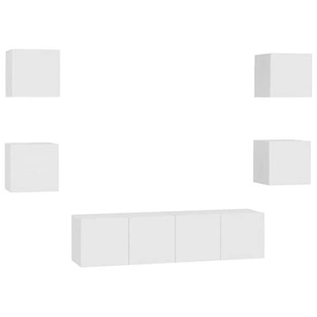 vidaXL TV Schrank Set 6-TLG. Wohnwand Schrankwand Anbauwand Hängeschrank Wandschrank TV Möbel Fernsehschrank Lowboard HiFi-Schrank Weiß Holzwerkstoff