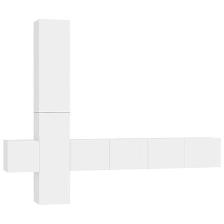 HEFZGDB 5-TLG. TV-Schrank-Set Weiß Holzwerkstoff Bank Tv Lowboard Wohnzimmertisch Tv Ständer für Gästezimmer Wohnbereich Büro Erholungsraum