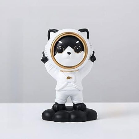 xuejuanshop Schöne Katze Ornamente Kreative Mädchen Ornamente Student Persönlichkeit Tierfiguren Wohnkultur Zubehör Desktop Modell (Color : Victory-Black)