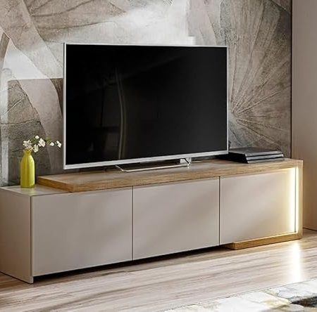 Generic Lowboard Sideboards & Kommode DASAR F01 RTV Schrank Wohnzimmer (Kaschmir + Natur Grand Eiche), 1D2K1S