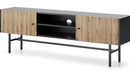 Generic TV-Schrank ADIVA Loft Lowboard mit Nischen, Mattschwarz mit Lamellen (Schwarz matt + Eiche Evoke Lamellen), 3D2SZ