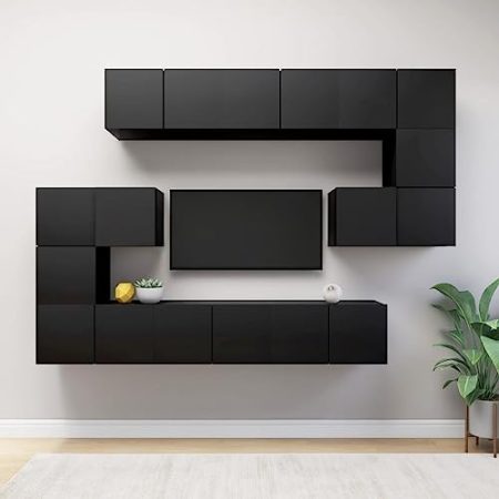 ZQQLVOO Fernsehkommode Wohnzimmer möbel TV möbel 10-TLG. TV-Schrank-Set Schwarz Holzwerkstoff