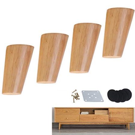 Wyxy 4 Stück Massivholz-Sofabeine, Eiche Ersatzmöbelfüße, Kippverjüngter Couchtisch Esstischbein, TV-Schrankschrank Ottoman Loveseat Dresser Chair Feet, mit Zubehör (6 cm)