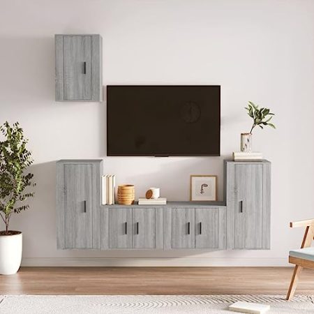 FUDUGEHMIOFWFJJ Sideboard,tv Schrank,lowboard,5-TLG. TV-Schrank-Set Grau Sonoma HolzwerkstoffGeeignet für Wohnzimmer, Schlafzimmer, Eingang