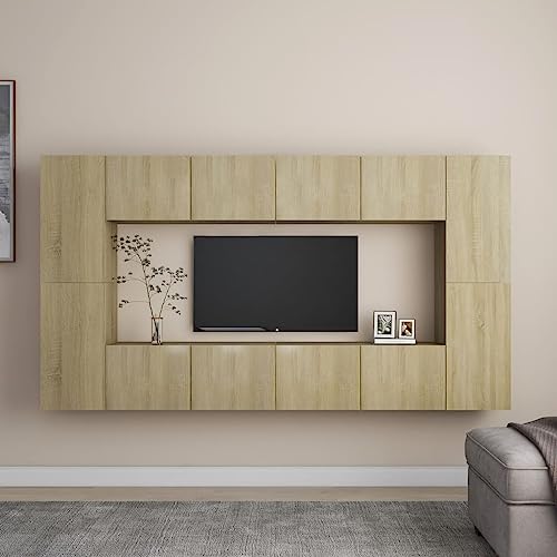IKAYAA 8-TLG. TV-Schrank-Set Lowboard Wohnwand Set TV Board Hängend Sonoma Eiche Fernsehschrank TV-Schrank Wohnwand Wohnzimmer TV Set Hängeboard Schrank 80 x 30 x 30 cm Holzwerkstoff