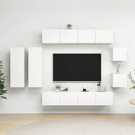 BaraSh 8-TLG. TV-Schrank-Set Weiß Holzwerkstoff TV Tisch TV Board HäNgend Wohnzimmerschrank MöBel Wohnzimmer 3078705