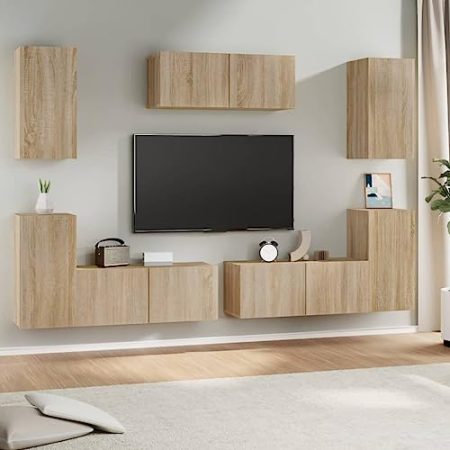AJSEOYBS Fernseher Schrank,Fernsehschrank7-Tlg. Tv-Schrank-Set Sonoma-Eiche Holzwerkstoffgeeignet Geeignet für Wohnzimmer, Schlafzimmer, Büro, Empfangsraum, Arbeitszimmer