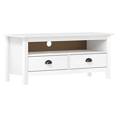 XGWKCNV Entertainment Centers & TV StandsTV Schrank Hill White 110x40x47cm Kiefer Massivholz