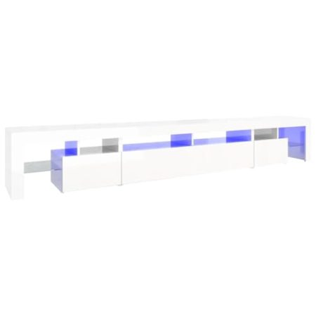 HETFTJN Tv Regal Fernsehtisch Hoch Tv Lowboard Tv Bank - TV-Schrank mit LED-Leuchten Hochglanz-Weiß 260x36,5x40 cm für Living Room Gästezimmer Ausstellungsraum Schlafzimmer