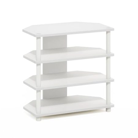 Furinno Econ Easy Assembly 4-Tier Petite TV-Ständer, Weiß/Weiß