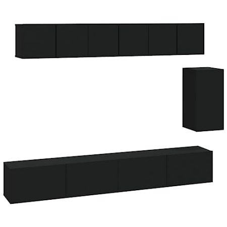 Generisch Kangmusi 6-TLG. TV-Schrank-Set Schwarz Holzwerkstoff, Schwarz 3114615