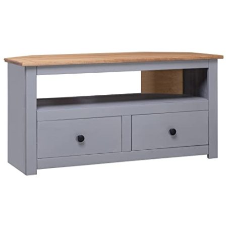 VACARX Eck-TV-Schrank, Grau, 93 x 49 x 49 cm, Panama-Serie, Artikelfarbe: Grau und Holzfarbe