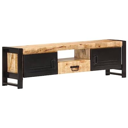 vidaXL Raues Mangoholz TV Schrank Industriestil Lowboard TV Möbel Tisch Board Sideboard Fernsehtisch Fernsehschrank HiFi-Schrank 140x30x40cm