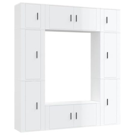 vidaXL TV Schrank Set 8-TLG., Wohnwand Wohnzimmer, Schrankwand Anbauwand mit Stauraum, Lowboard Fernsehtisch Wandmontage, Hochglanz-Weiß Holzwerkstoff