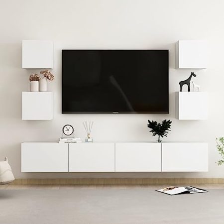Annlera 6-TLG. TV-Schrank-Set Weiß Holzwerkstoff Wohnwand Modern Tv Schrank Tv Cabinet Tv Lowboard Holz Tv Unterschrank Wohnzimmer Möbel Tv Lowboard Hängend Wohnwand Hängend