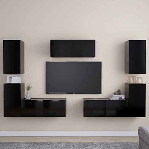 Youuihom TV-Hängeschränke, Moderne TV-Schränke mit Stauraum, 7-TLG. TV-Schrank-Set Schwarz Holzwerkstoff Geeignet für Wohnzimmer, Schlafzimmer, Hotel, B&B, Audiovisuelles Zimmer