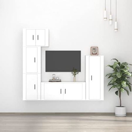 WIOXZS TV-Ständer 5 STK. TV-Wandschränke Modernen Stereoschrank Fernsehschrank Holzschrank TV-Schränke TV-Einheit Wohnzimmermöbel-Set Medienschrank Trendigen und Praktischen Design Hochglanz-Weiß