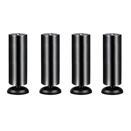 WSZGR 4 Stück Möbelfüße, Verstellbar Möbelbeine Schrankfüße, Rostfreier Stahl Sofafüße, Runde Schrankbeine, Fuß des Bettes, DIY-Ersatzfuß-Hardware-Zubehör(Color:Black,Size:30cm)