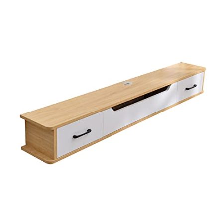 TV Board HäNgend HäNgeschrank,Drahtloch-Design-Holz-Wand-Tv-SchräNke Mit Schubladen,Wohnzimmer-Router-Set-Top-Box-Display-StäNder/Wood color / 130cm