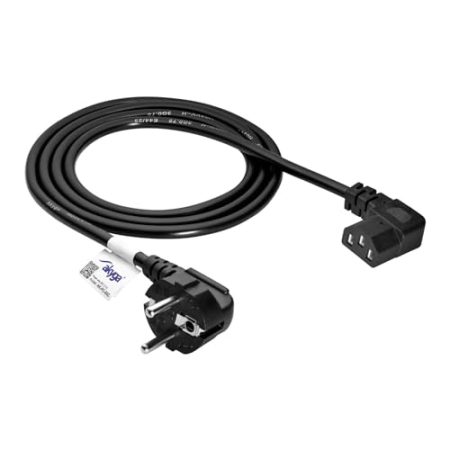 Akyga AK-PC-02C Netzkabel für PC Monitor Drucker Beamer TV Spielkonsole Stromkabel 3 Polig Angle gewinkelt IEC C13 EU CEE 7/7 1.5m, Kaltgerätekabel schwarz, Cu 100% Kupfer, 3x0.75 mm2 HQ