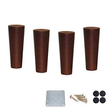 WYRMB Sofa/Stuhl Massivholz Eichen-Möbelbeine, Walnussholz-Farbe, Couchtischbeine, DIY konische Ersatzbeine für Schrank/TV-Schrank/Nachttisch, mit Zubehör, 4 Stück (15 cm)