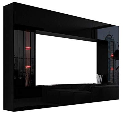 FURNITECH Wohnwand Wohnzimmer | Wohnzimmer Möbel mit LED Weiß | Hängend Wohnwand Modern | Wohnzimmer Schrankwand mit Regale und TV Schrank (Future 28/HG/B/1 1A | 249cm)