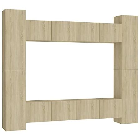 Gecheer TV Schrank Set 8-TLG.Wohnwand Wohnzimmer Schrankwand Wandschrank Mediawand Hängeschrank TV Möbel Lowboard HiFi-Schrank Fernsehtisch Fernsehschrank Anbauwand Wohnzimmersets Holzwerkstoff
