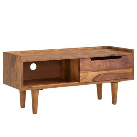 Wohnling Lowboard Sheesham Massivholz 95x44x34 cm TV-Kommode mit Schiebetür, Design TV-Schrank Hoch, Fernsehtisch Fernsehschrank Modern, Fernsehkommode Wohnzimmer