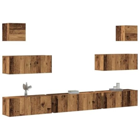 Generisch 7-TLG. TV-Schrank-Set Wandmontage Altholz-Optik Holzwerkstoff,jiangboyue-3329211