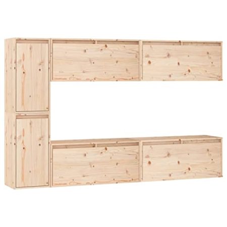 Tidyard TV-Schränke 6 STK.Wandschrank Hängeschrank TV Schrank Hängeschränke Fernsehschrank Lowboard Fernsehtisch Regal Wandschränke Aufbewahrung Badschrank,Kiefer-Massivholz