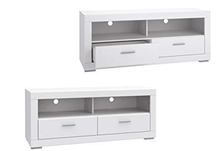 Furniture24 Tv Schrank Snow SNWT12 Fernsehentisch Lowboard Unterschrank 2 Schubkästen Weiß