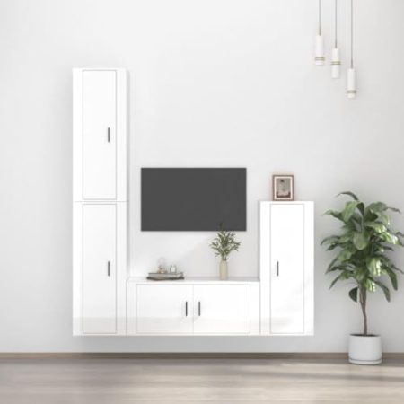 WDGJJFECNMUEHI Schlafzimmer TV-Schrank Lautsprecherschrank4-tlg. TV-Schrank-Set Hochglanz-Weiß HolzwerkstoffGeeignet für Wohnzimmer, Schlafzimmer, Balkon