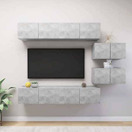 YUHI-HQYD 6-TLG. TV-Schrank-Set,Hängeschränke,TV-Wand,Medien Schränke,Aufbewahrungsschränke,TV-Möbel,Wanddekoration,Korridor Kabinett,für Wohnzimmer,Arbeitszimmer, Betongrau Holzwerkstoff