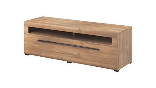 Tv Schrank Tulsa 40, Lowboard, Unterschrank, Fernsechentisch, Fernsehenschrank mit 2 Schubladen (Weiß/Weiß Hochglanz)