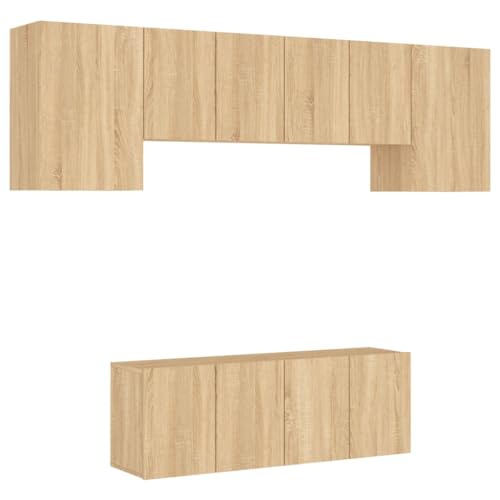 vidaXL Wohnwand 6-TLG., Schrankwand mit viel Stauraum, Wandmontage Anbauwand Fernsehschrank, Wohnzimmer Set Schrank Wandschrank, Sonoma-Eiche Holzwerkstoff