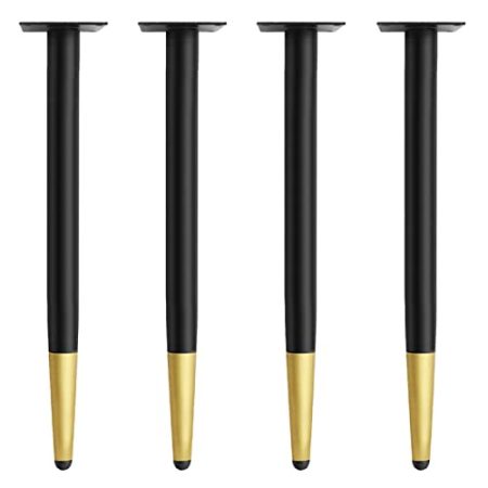 4 Stück Möbelfüße Metall Sofafüsse Gerade Konische Möbelbeine Ersatz Tischfüße Kabinettfüße DIY Möbel Zubehör für Stuhl Bett Couch Kleiderschrank Füße, Schwarz + Gold (55cm/21.6in)